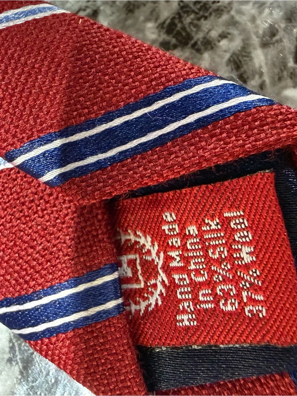 Chaps-  Men's Red/Navy Striped Silk-Wool Blend Tie